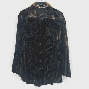 Vtg JinJiao Top Womens L Velvet Burnout Floral Boho Hippie Blouse Whimsigoth